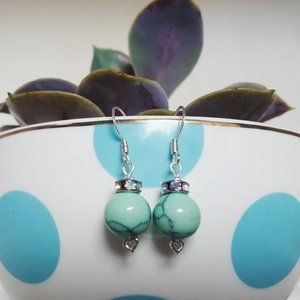 Turquoise & rhinestone silver hook earrings